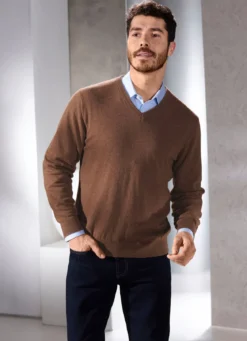 Unifarbener V-Pullover in 4 Farben