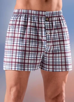 Viererpack Boxershorts, kariert, knöpfbarer Eingriff