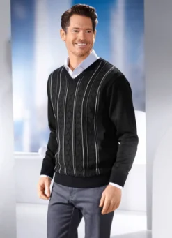 V-Pullover mit Strukturdessin in 3 Farben