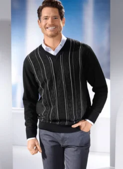 V-Pullover mit Strukturdessin in 3 Farben