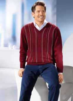 V-Pullover mit Strukturdessin in 3 Farben