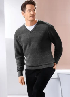 V-Pullover mit Strukturdessin in 3 Farben