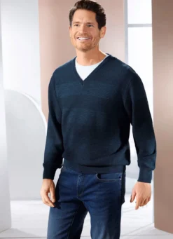V-Pullover mit Strukturdessin in 3 Farben