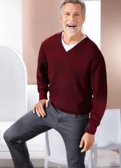 V-Pullover mit Strukturdessin in 3 Farben