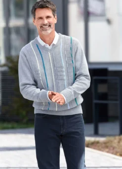 V-Pullover mit Strukturdessin