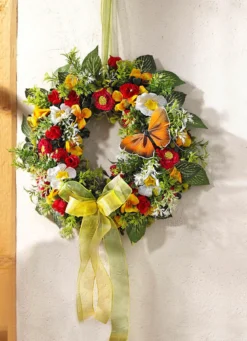 Wand- oder Türschmuck mit Frühlingsblumen