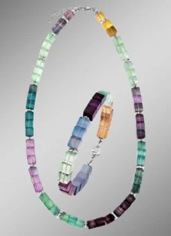 Wunderschöne Garnitur mit Hämatit, beh. und Fluorit in Multicolor